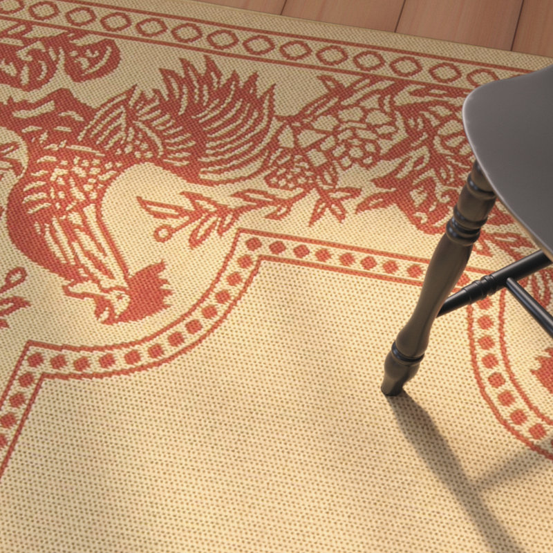 Tapis d'intérieur / extérieur à motif floral Havza, Rond 6 pi 7 po