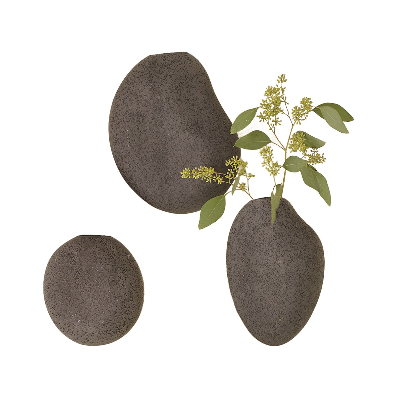 3 Piece Pebble Wall Vase Set, Black