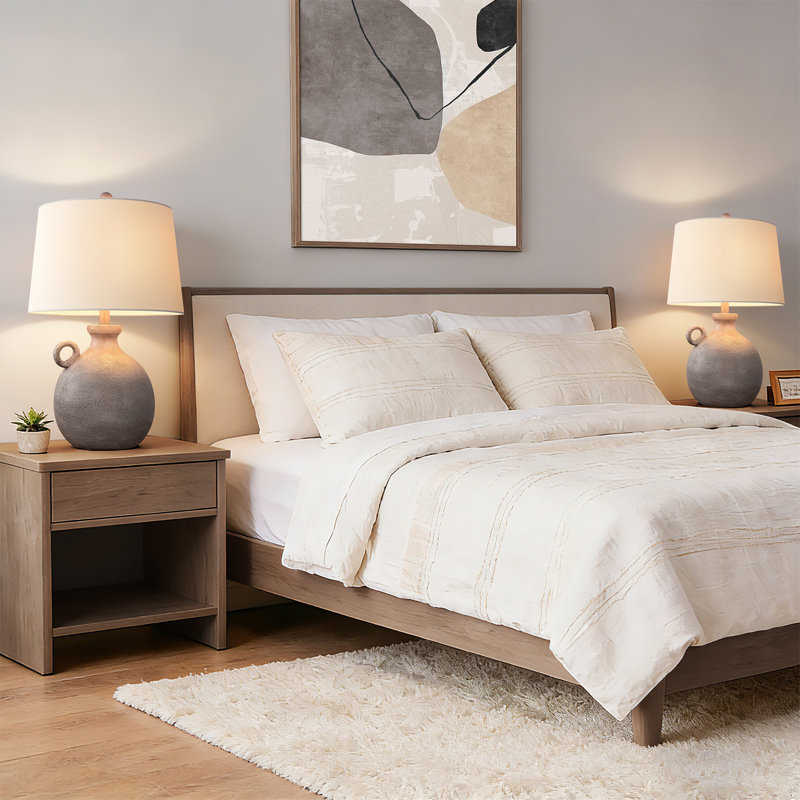 Maryclare 25 po blanc côtier rustique à intensité variable en résine céramique chambre salon table de chevet table de chevet avec port USB
