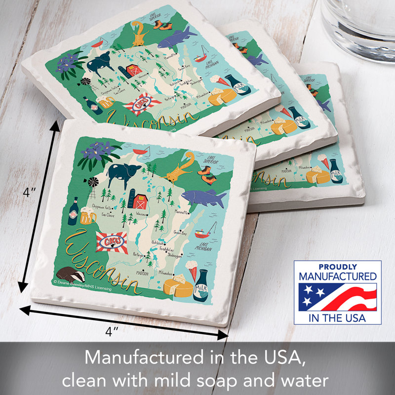 Ensemble de 4 sous-verres roulés Wisconsin Home State