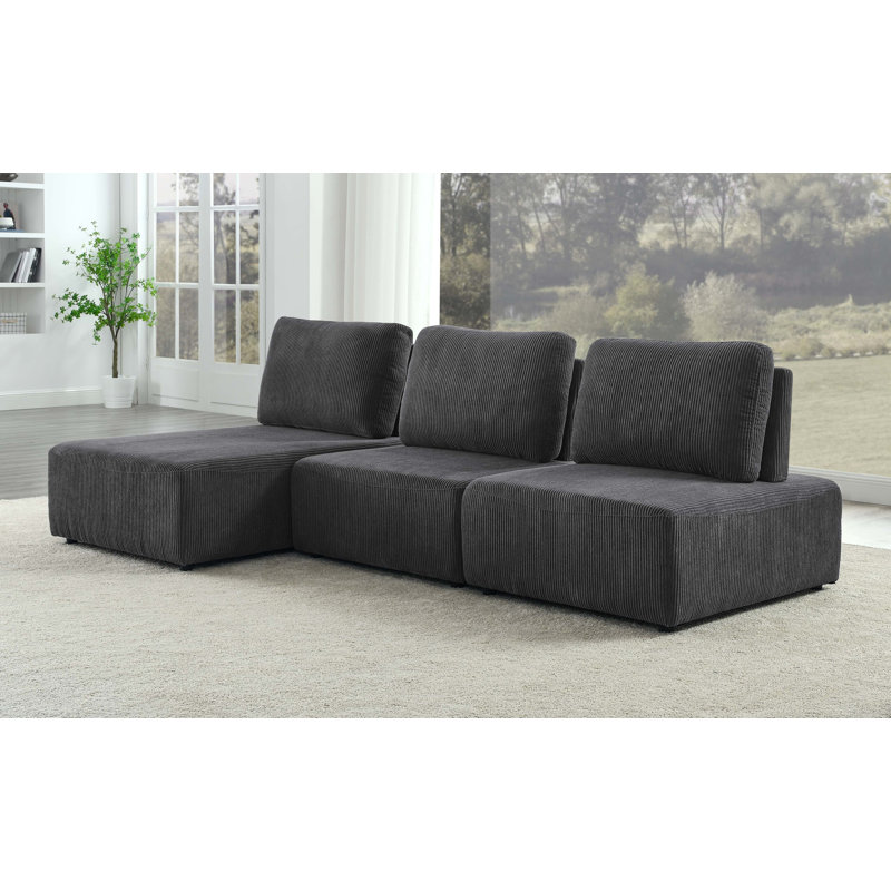 Camecia 3 - Piece Upholstered Sectional, Dark Gray Corduroy