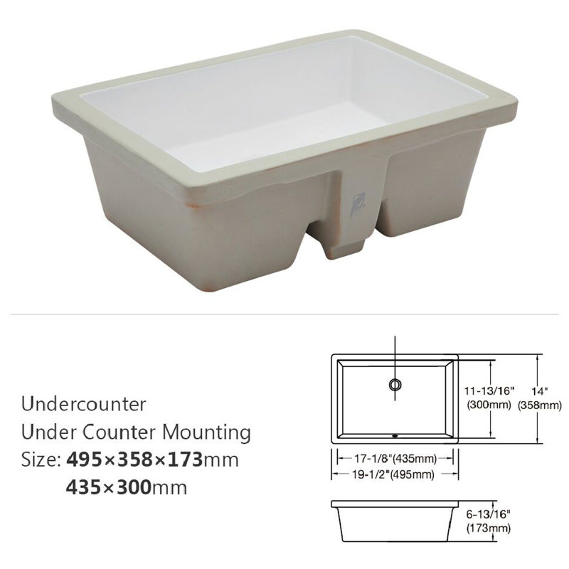 Évier encastré rectangulaire en céramique blanche avec trop-plein 19,5 po x 14 po, teinté, pour la salle de bain de bureau et de restaurant - qualité différente