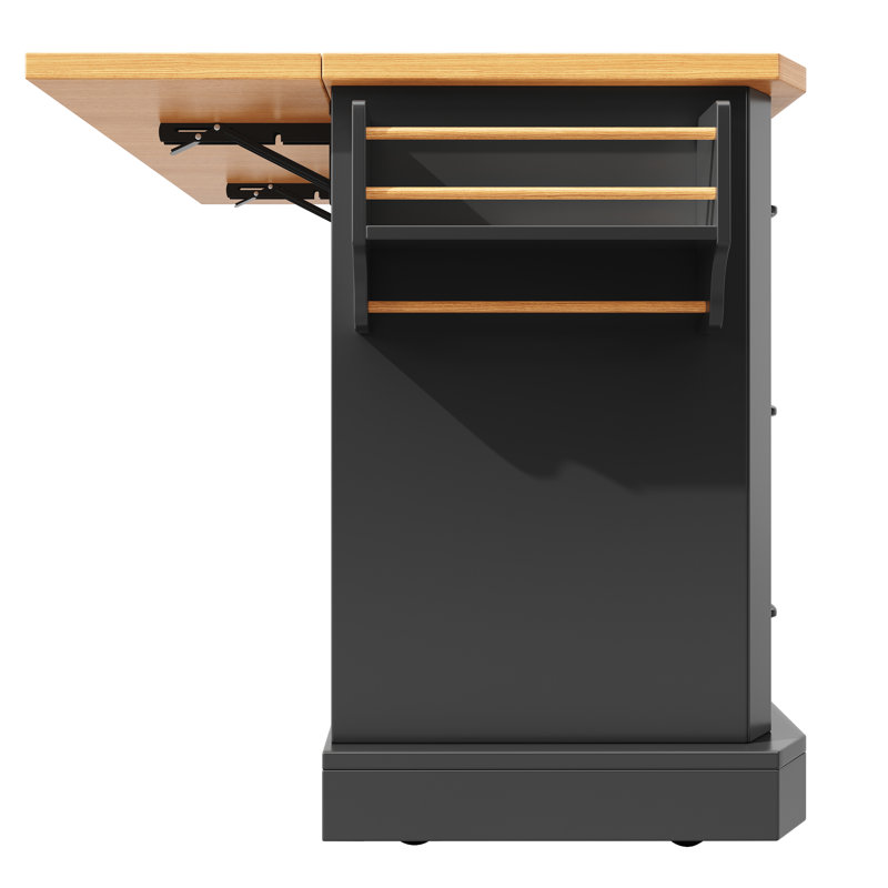 Wood Kitchen Island, Black