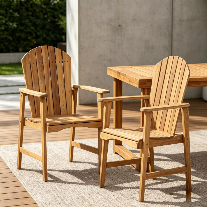 Ensemble de chaises Adirondack d'extérieur en bois d'acacia résistant aux intempéries, Naturel