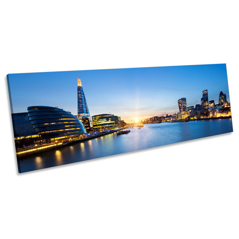 London Skyline City Sunset - Wrapped Canvas Panoramic Print, 30.48cm H x 91.44cm W x 2cm D