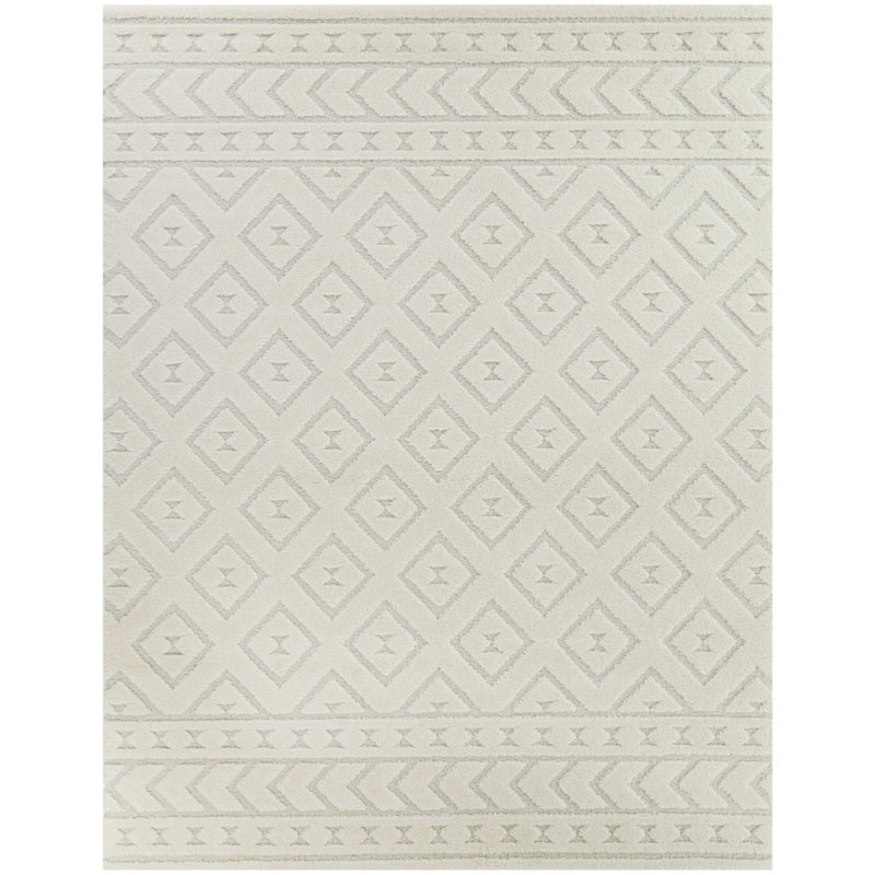 Tapis crème à motif géométrique à treillis, Rectangle 7 pi 10 po x 10 pi