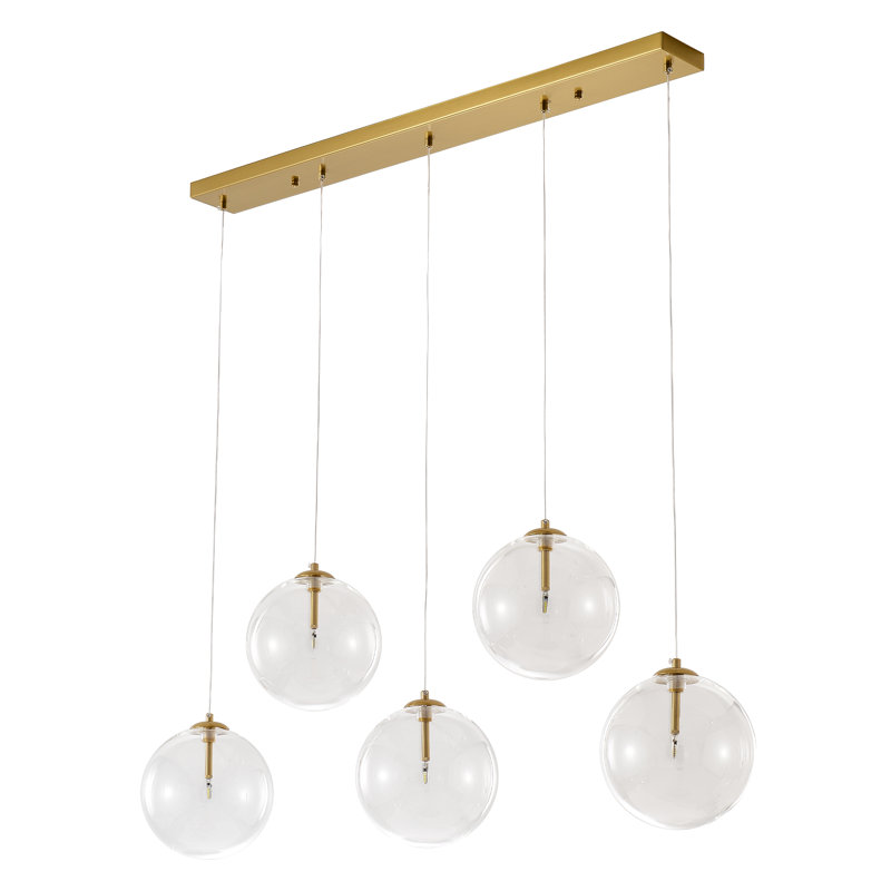 5-light Linear Kitchen Island Chandelier, Brushed Brass