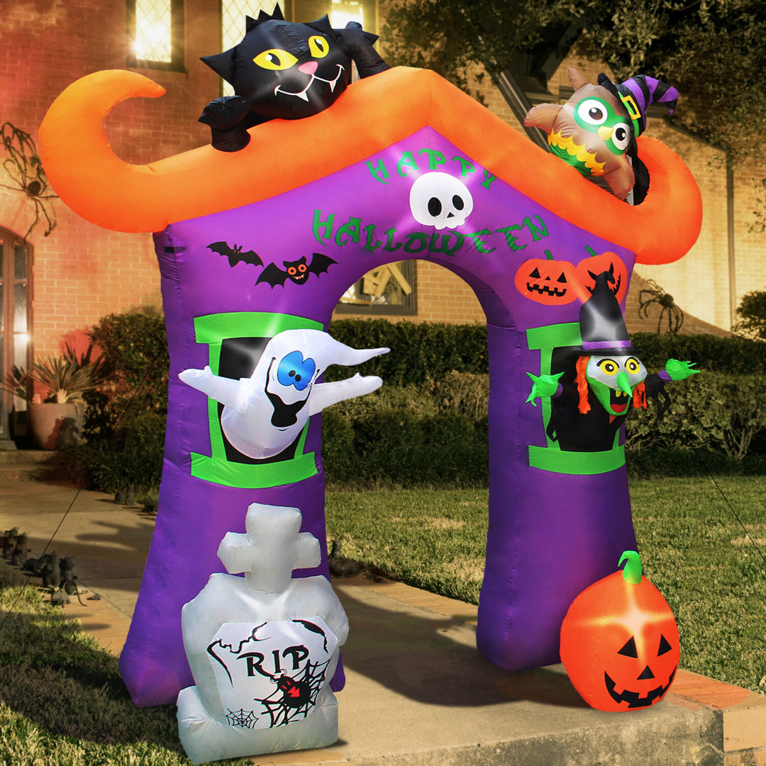 Inflatables 8.9-Ft. Wide Inflatable Pre-Lit Arch with Ghost, Black Cat, and Pumpkin Haunted Hill Farm