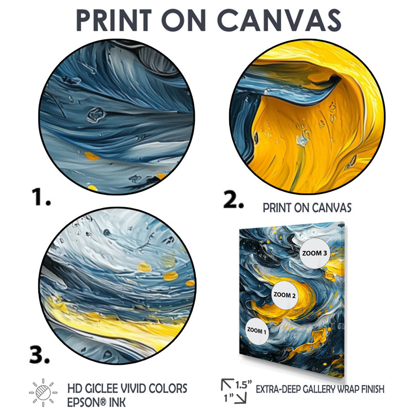 Ocella, encre jaune et grise Oceanic Waves III - reproduction d'art sur toile, H 20 po x l 12 po, Noir
