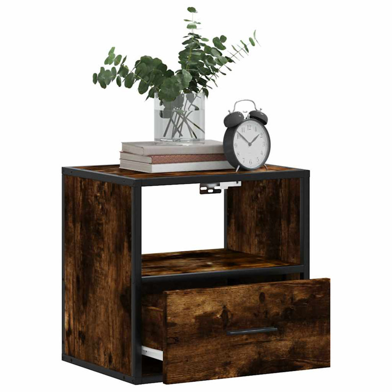 40cm W Metal Bedside Table, Smoked Oak