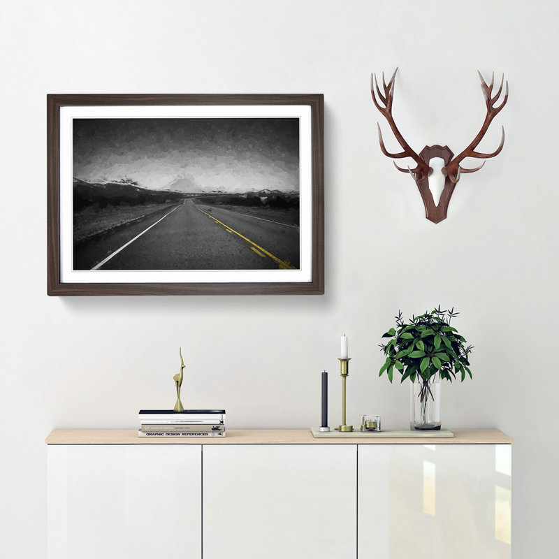 The Road to Texas in Abstract - Framed Print, 35cm H x 50cm W x 2cm D, Walnut