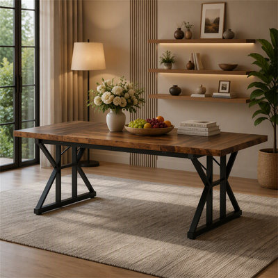 Rectangular Dining Table, Farmhouse 70.8" Kitchen Table for 6 People
