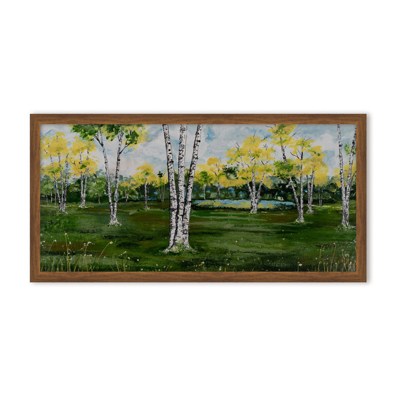 Nature Inspired "Summer Birchscape" Canvas Wall Art By , 12" H x 24" W, Framed Print, White
