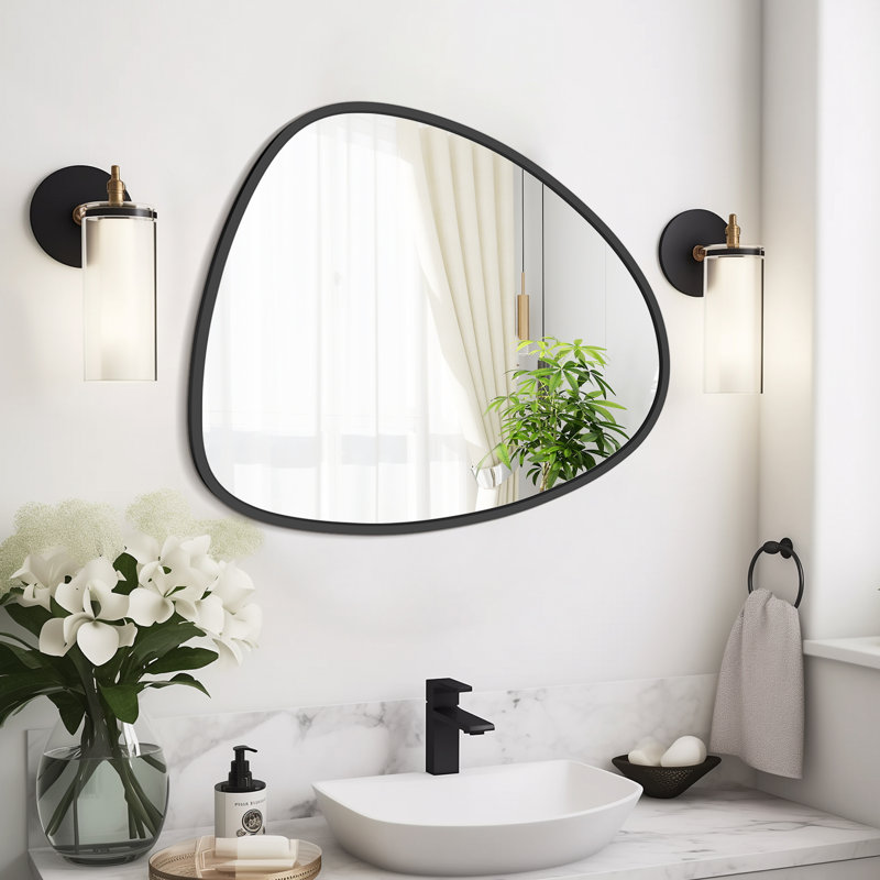 Miroir de décoration murale irrégulier, Noir, noir, noir, noir, 25 po x 20 po