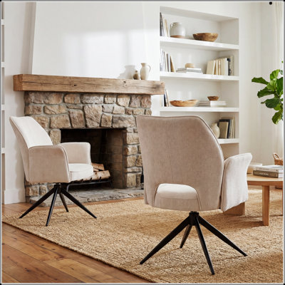 Ensemble de 2 chaises de salle à manger modernes en tissu, chaises pivotantes rembourrées et confortables avec dossier inclinable pour la cuisine, le salon et le bureau à domicile