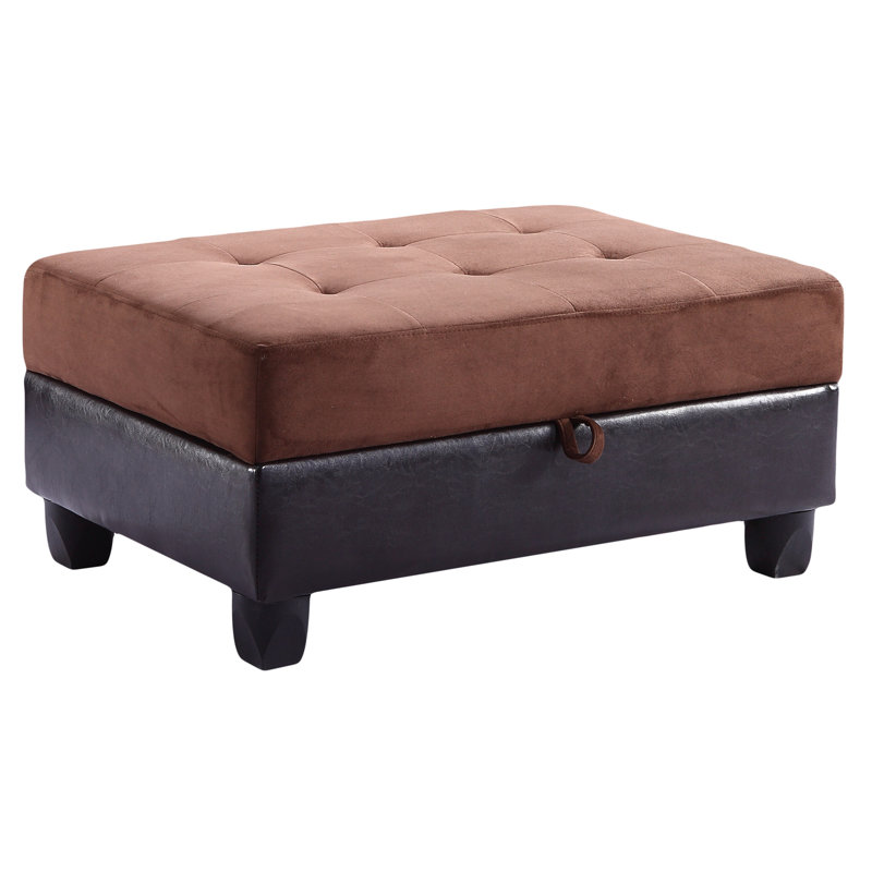 Elegant Chocolate Upholstered Ottoman, Chocolate/Black Microfiber / Microsuede