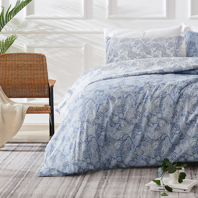 Paisley Blue Microfiber Twin/Twin XL Reversible Duvet Cover Set