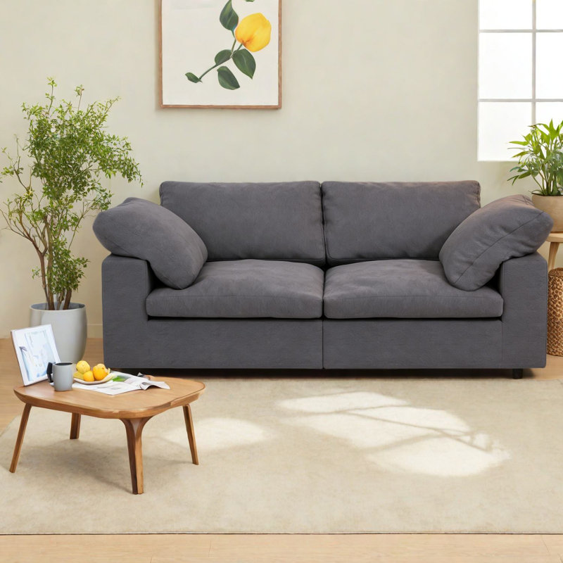 Oversized Chenille Sofas, Plush Grey 3-seater, Modern Living Room