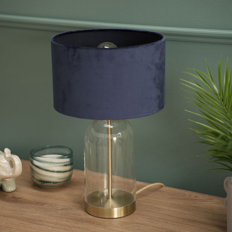Glass Desk Lamp, Gold, Navy, 38.5" H x 19" W x 19" D