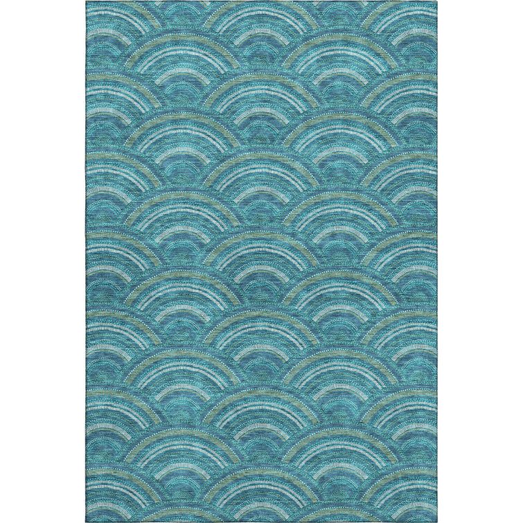 Premium Machine Washable Prisco Teal Rug