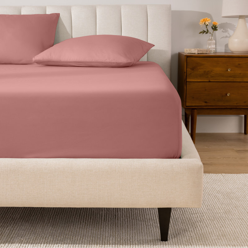 Drap-housse en percale de coton biologique à densité de tissage 300 fils, Drap-housse grand, Vieux rose