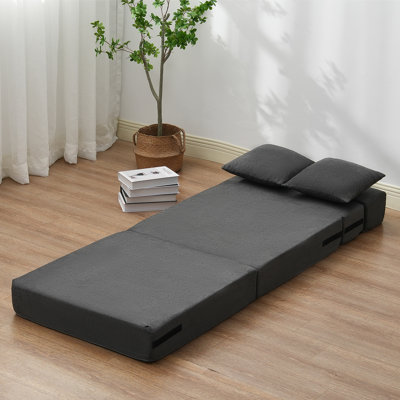 Canapé-lit pliant 3-en-1 avec 2 coussins gris foncé