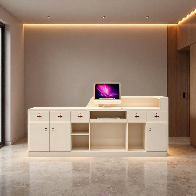 Bureau de réception moderne en forme de L avec éclairage à DEL, comptoir de bienvenue de 94,48 po de largeur pour salon, spa, boutique ou bureau