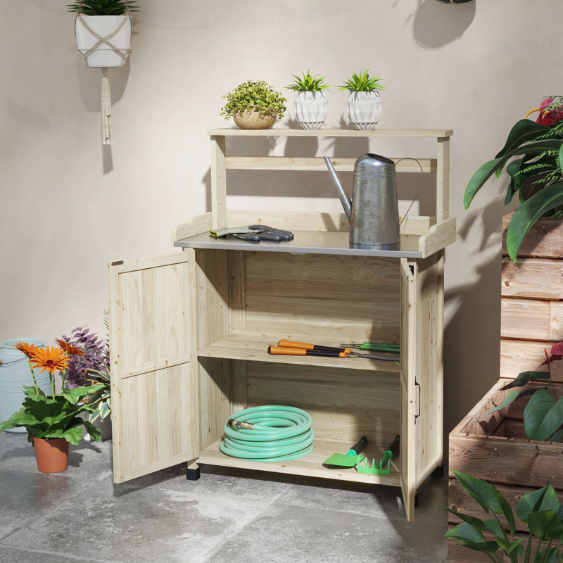 Versatile Outdoor Potting Bench with Multiple Storage Options and Durable Construction, Natural