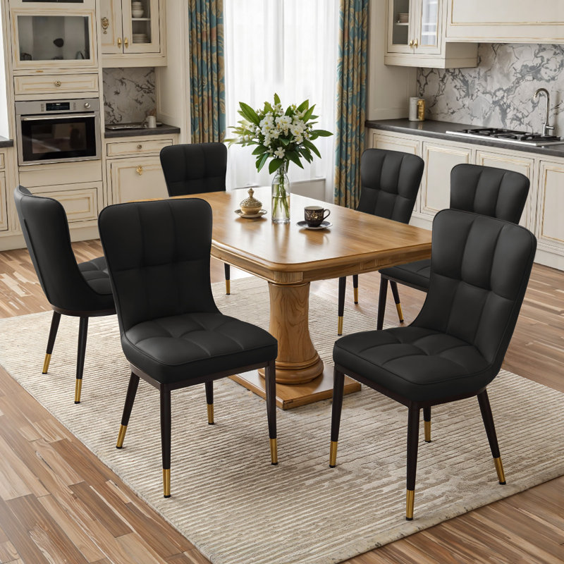 Modern Upholstered Dining Chair with Metal Frame, Black