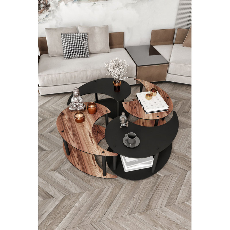 Ensemble de tables basses modernes (2 pièces) | 100% panneau de fibres à densité moyenne avec pieds en kraft comprimé | Conception géométrique élégante, parfaite pour le salon et les espaces contemporains, ajout durable et élégant à votre maiso