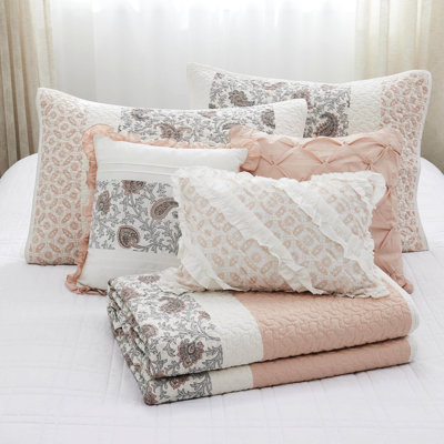 King/ King Cotton Quilt , 6 Pieces, Blush, Reversible With Pillow Decor Piece Size, , Gatherings