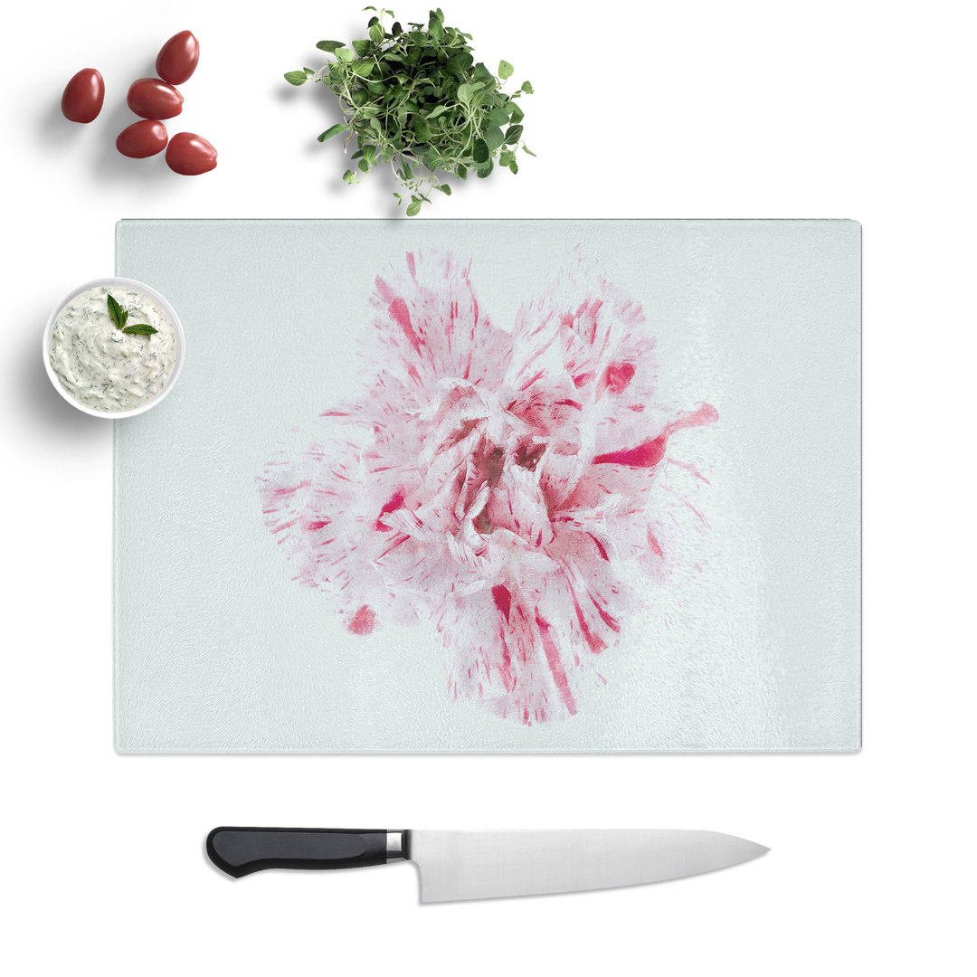 Tempered Glass Striking White and Pink Carnation Chopping Board