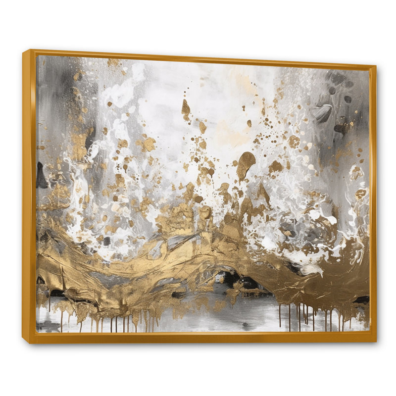 Art moderne abstrait blanc et or - art mural abstrait, H 30 po x l 40 po x P 1,5 po, Cadre flottant doré