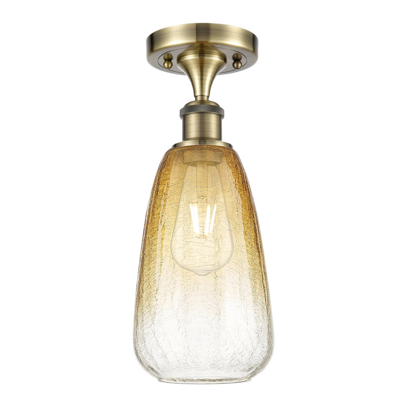 Plafonnier semi-encastré 1 lumière 6 po Ballston - amande Brookhaven - finition laiton antique - abat-jour ambre, Ambre