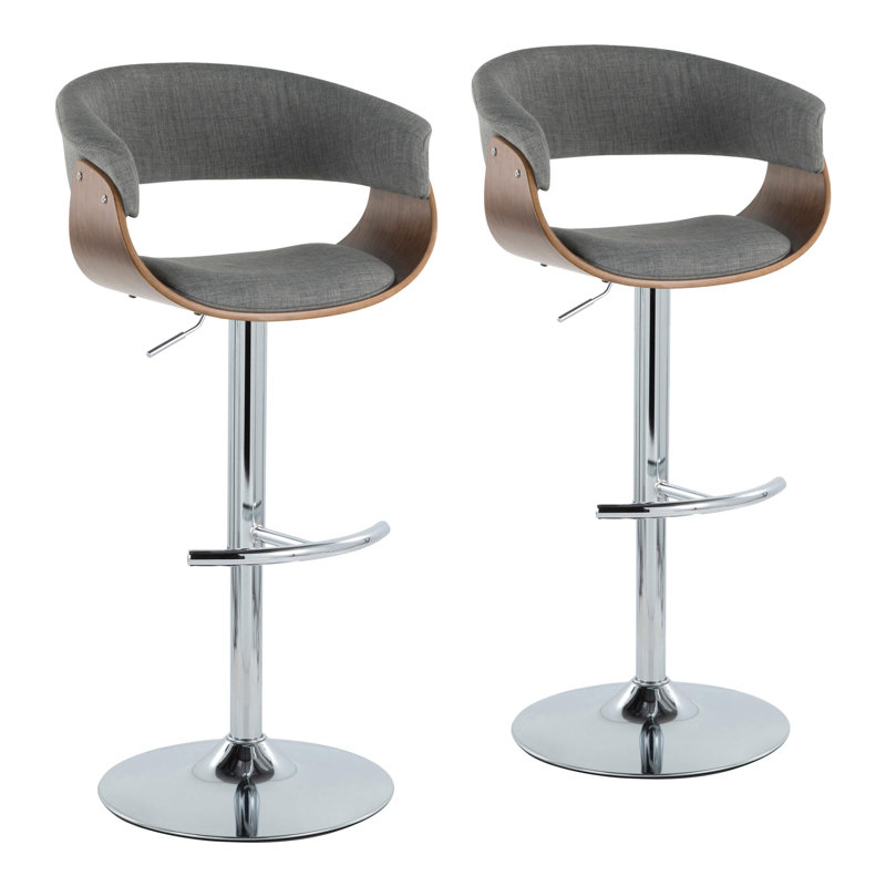 Ensemble de 2 tabourets de bar Arabelle, Bois de noyer / chrome, Gris clair