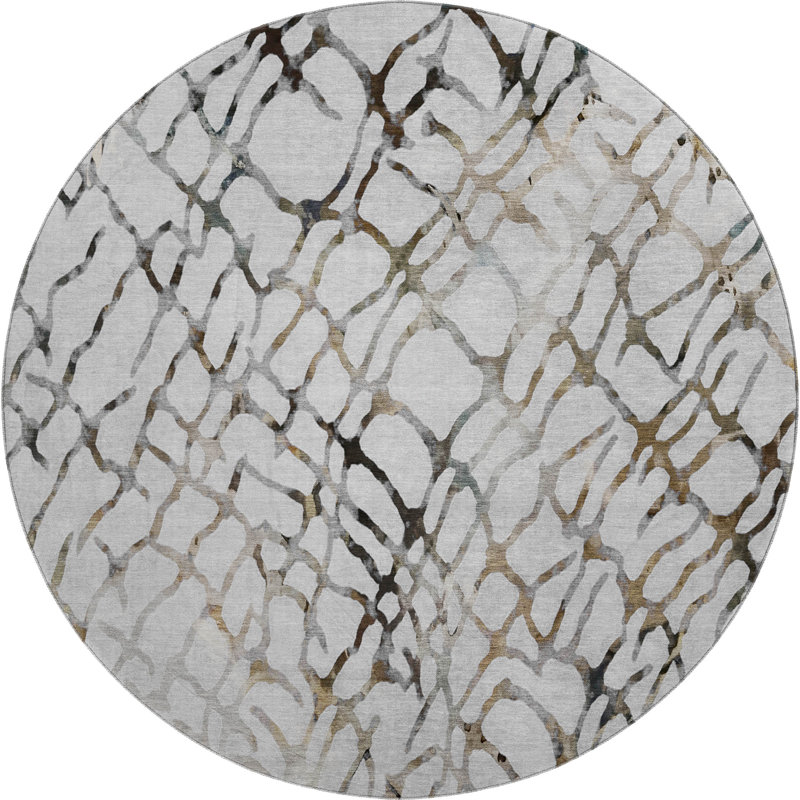 Tapis argenté de qualité supérieure lavable à la machine Cerrito AMF609, Rond 8 pi