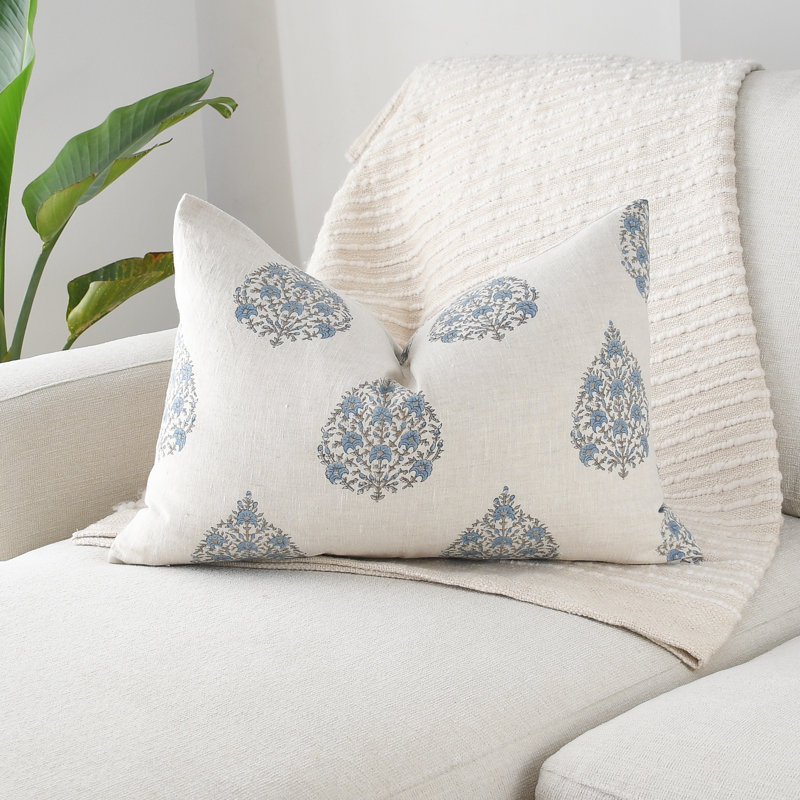 Imprimé floral bleu, Rectangle H 16 po x l 24 po, 1 Pillow Set