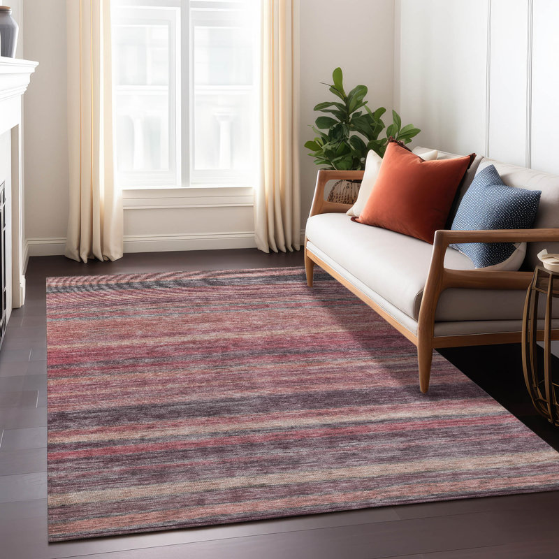Paprika Stripe Synthetic Washable 3' x 5' Rug