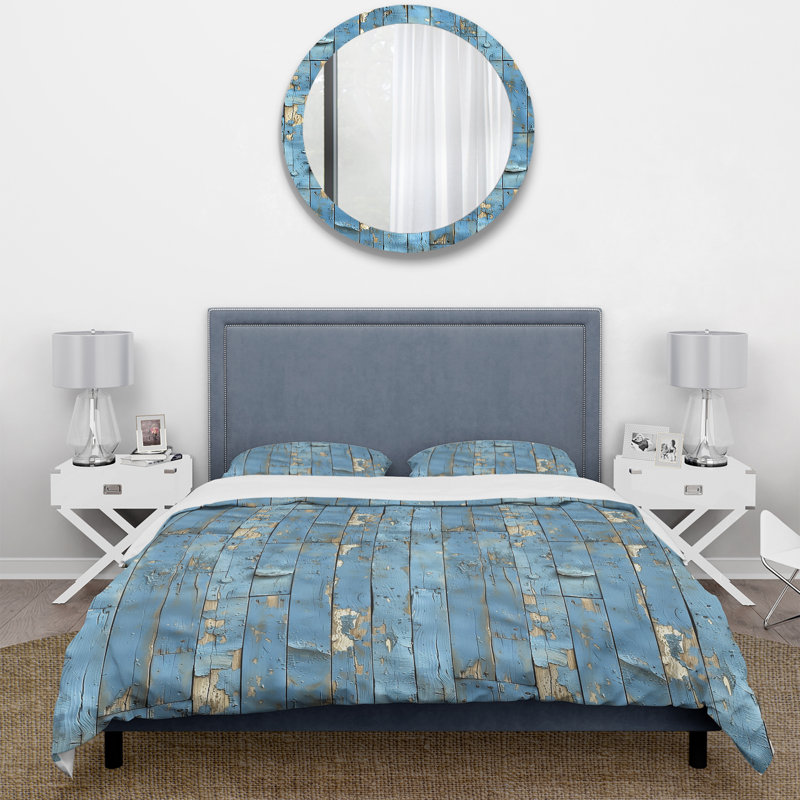 Ensemble de housse de couette bleu beige beige Country Rustic Wood III, Housse de couette très grand + 2 taies décorativ
