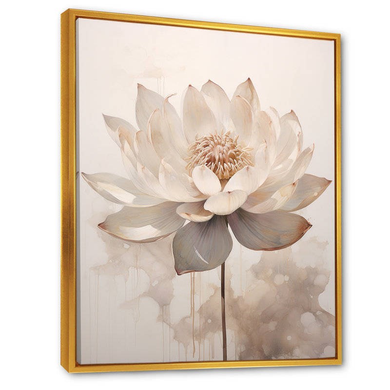 " Beige Lotus Reflections ", Gold Floater Frame, 32" H x 16" W x 1" D