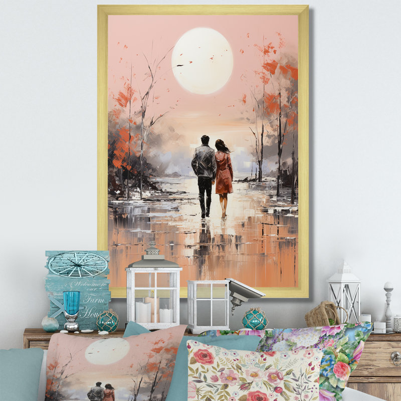 Cantera " Couple Walking On Beach ", Gold Picture Framed, 20" H x 12" W x 1" D