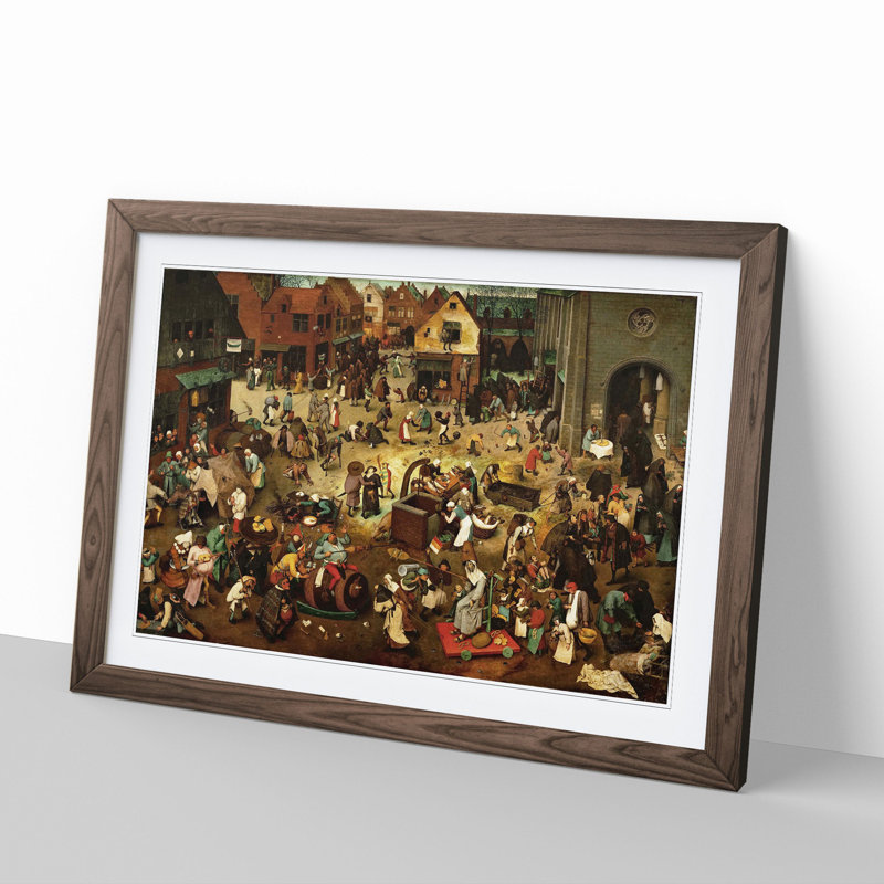 The Fight Between Carnival and Lent by Pieter Bruegel the Elder - Picture Frame Painting, 27cm H x 36cm W x 2cm D, Walnut