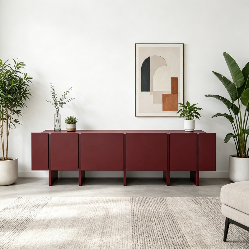 Meuble télé avec rangement de luxe de style italien, Vin rouge