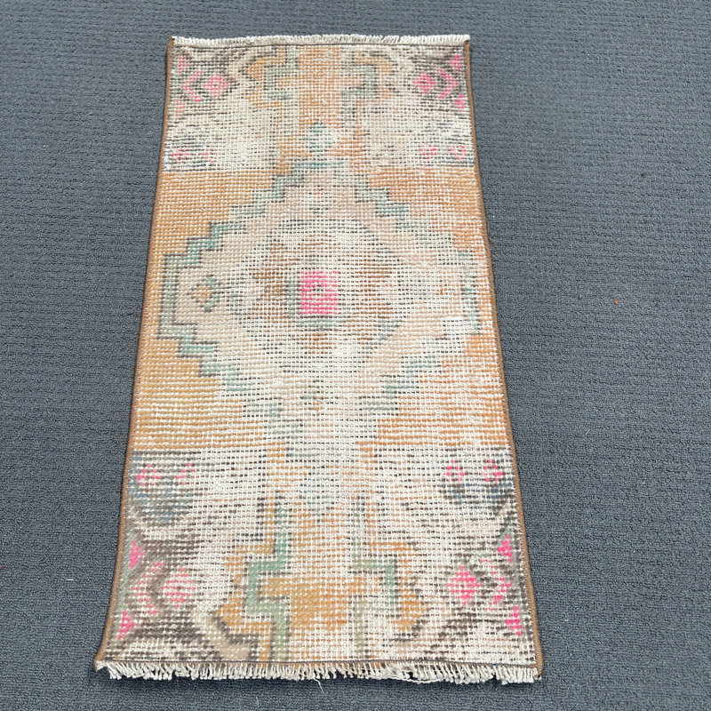 Tapis beige en laine rétro à motif géométrique 15,7 x 30,7 pouces