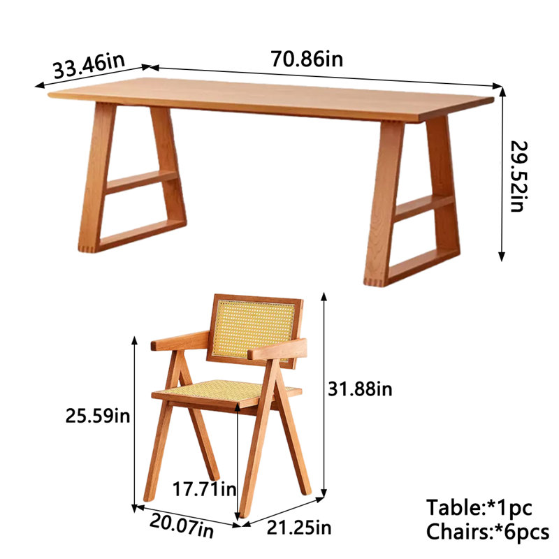 Ensemble de salle à manger rectangulaire l 33,46 po, H 29,52 po x L 70,86 po x l 33,46 po, 7