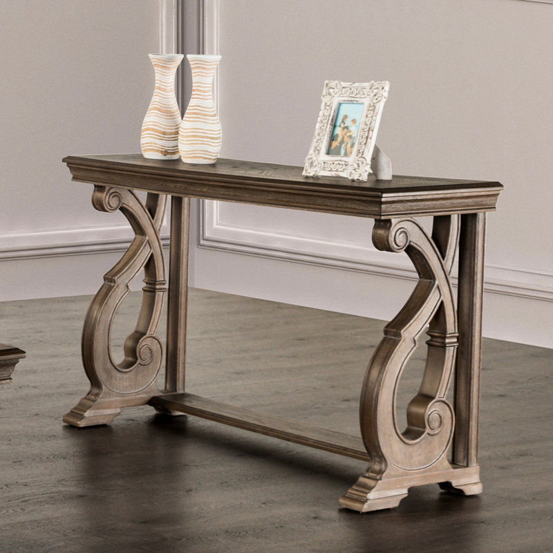 Traditional, Table, Solid Wood, Scroll Legs, Medium - Sized Surface, 50 Inches Wide Traditional Style, Weathered Oak, 30 Tall