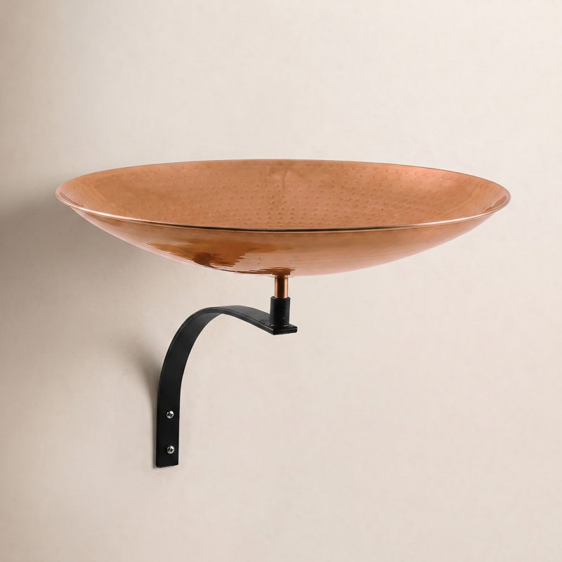 Polished Copper Birdbath with Wall Mount Bracket, Brown