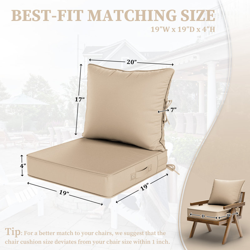 Outdoor Deep Seating Cushion Set Indoor And Outdoor Seat / Back Cushion, Sand, 19" W x 19" D