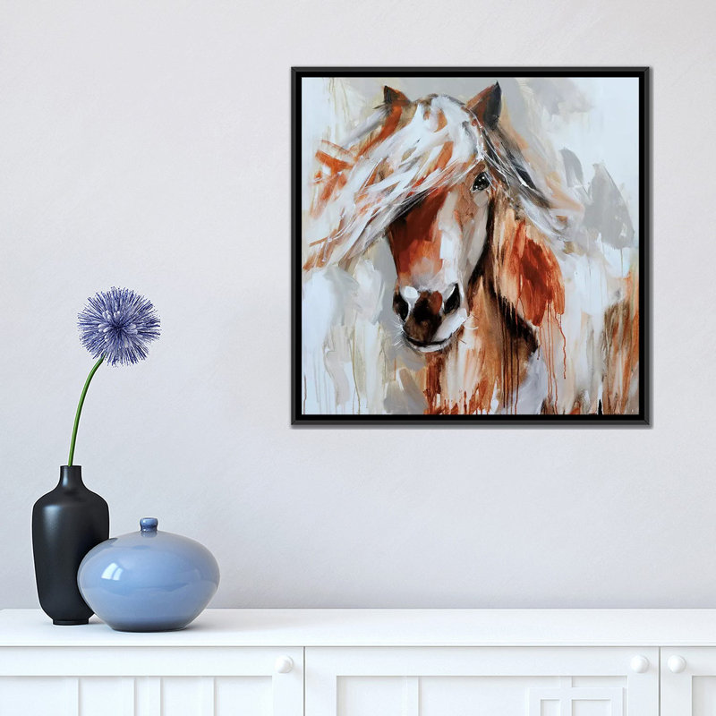 « âme whisperer », impression sur toile, H 18 po x l 18 po x P 1,5 po, Toile avec cadre noir, Pas de tapis