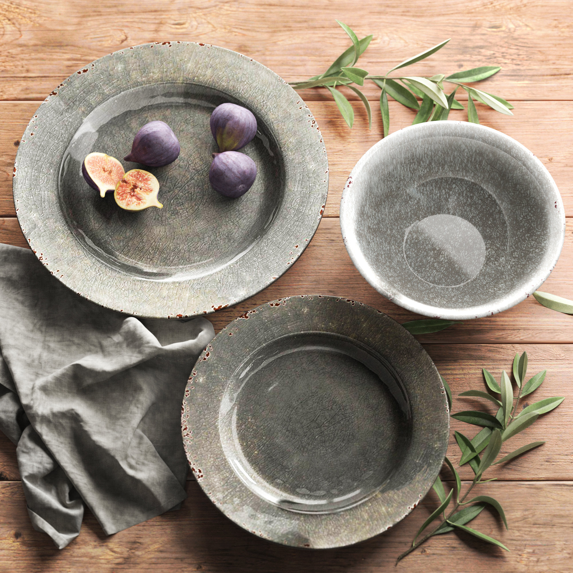 Kristoff Handmade Melamine Dinnerware Set, Gray